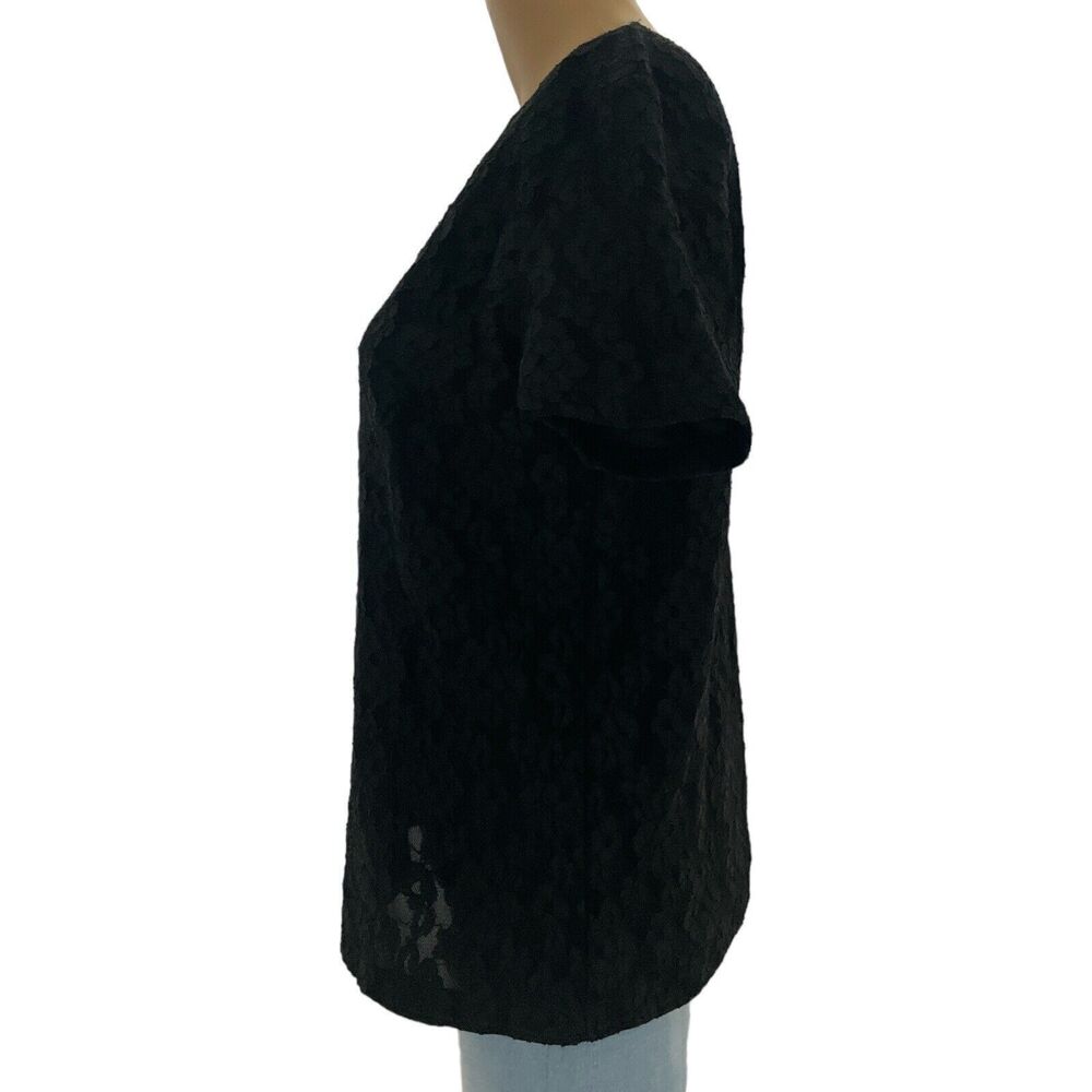Talbots Top Black Floral Lace Overlay T-Shirt Short Sleeve Scoop Neck Sz/ S - Picture 4 of 7